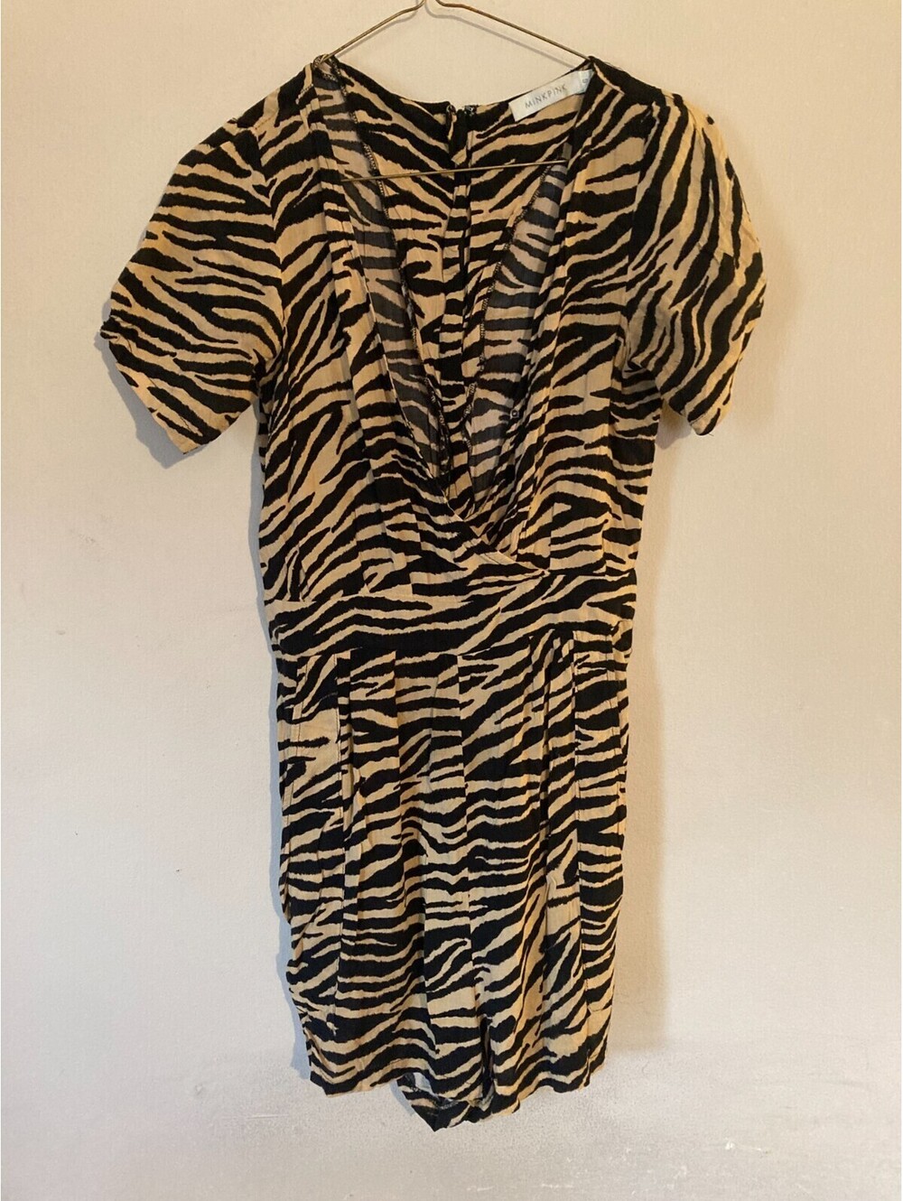 Minkpink Yellow Black Tiger Animal Print Casual Short Sleeve Dress - size S